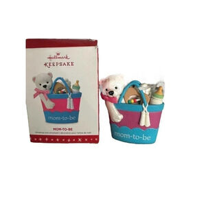NWT Hallmark Keepsake Mom To‎ Be Christmas Ornament Baby Bottle Teddy Bear Bag